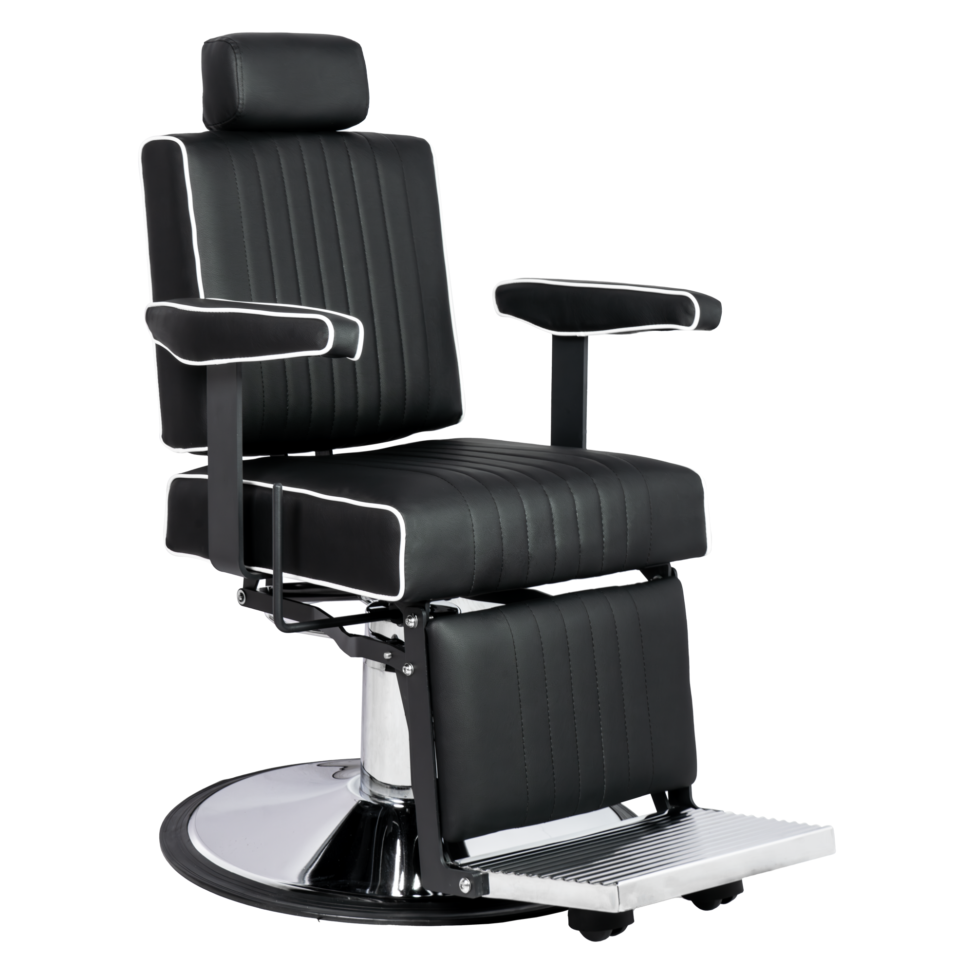 Karma Nerang Barber Chair Black & Chrome with White Piping 04150102WP Barber Chair Karma