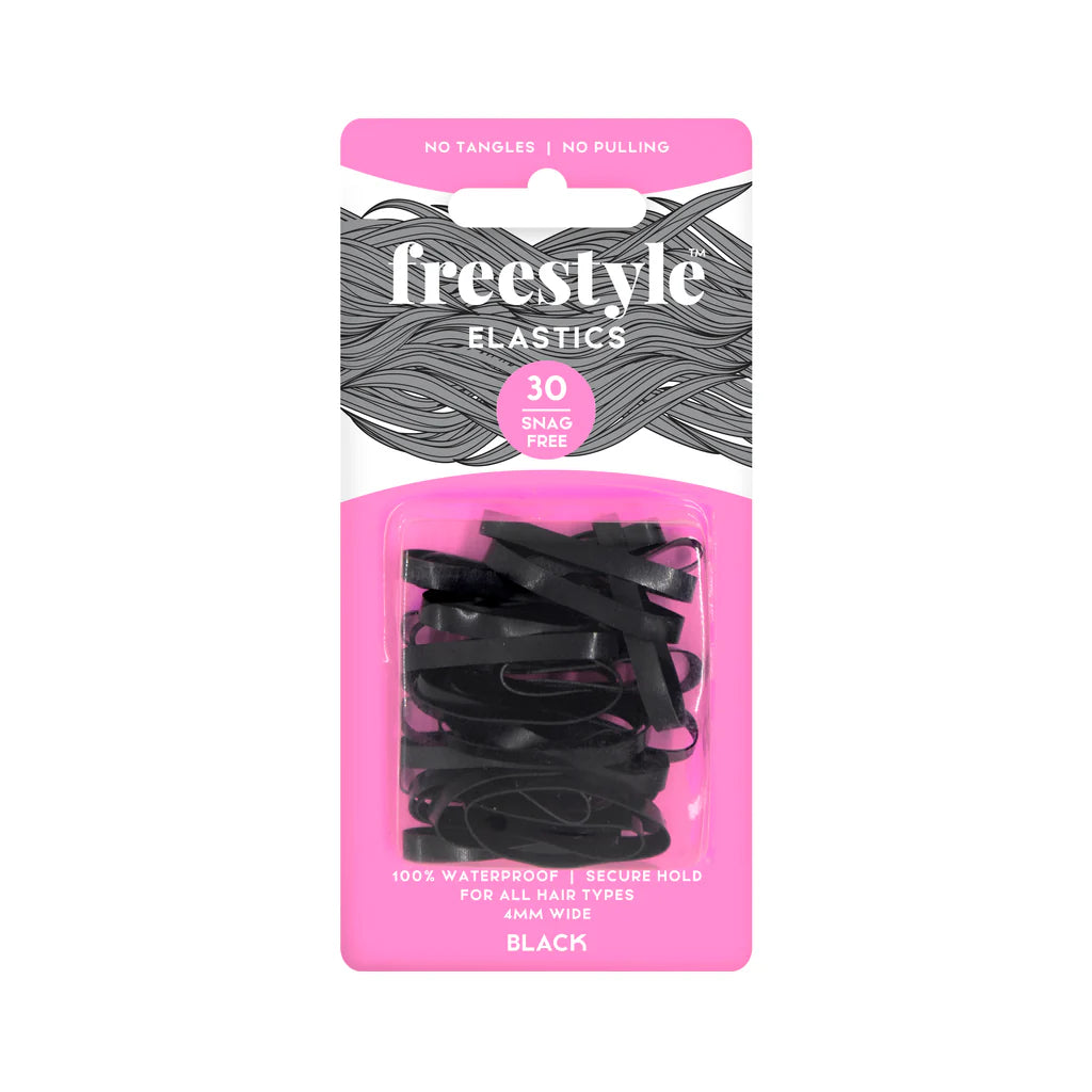 Freestyle Snag Free Hair Elastics 4mm Black 30pc Hair Clips- Ties - Accessories Freestyle