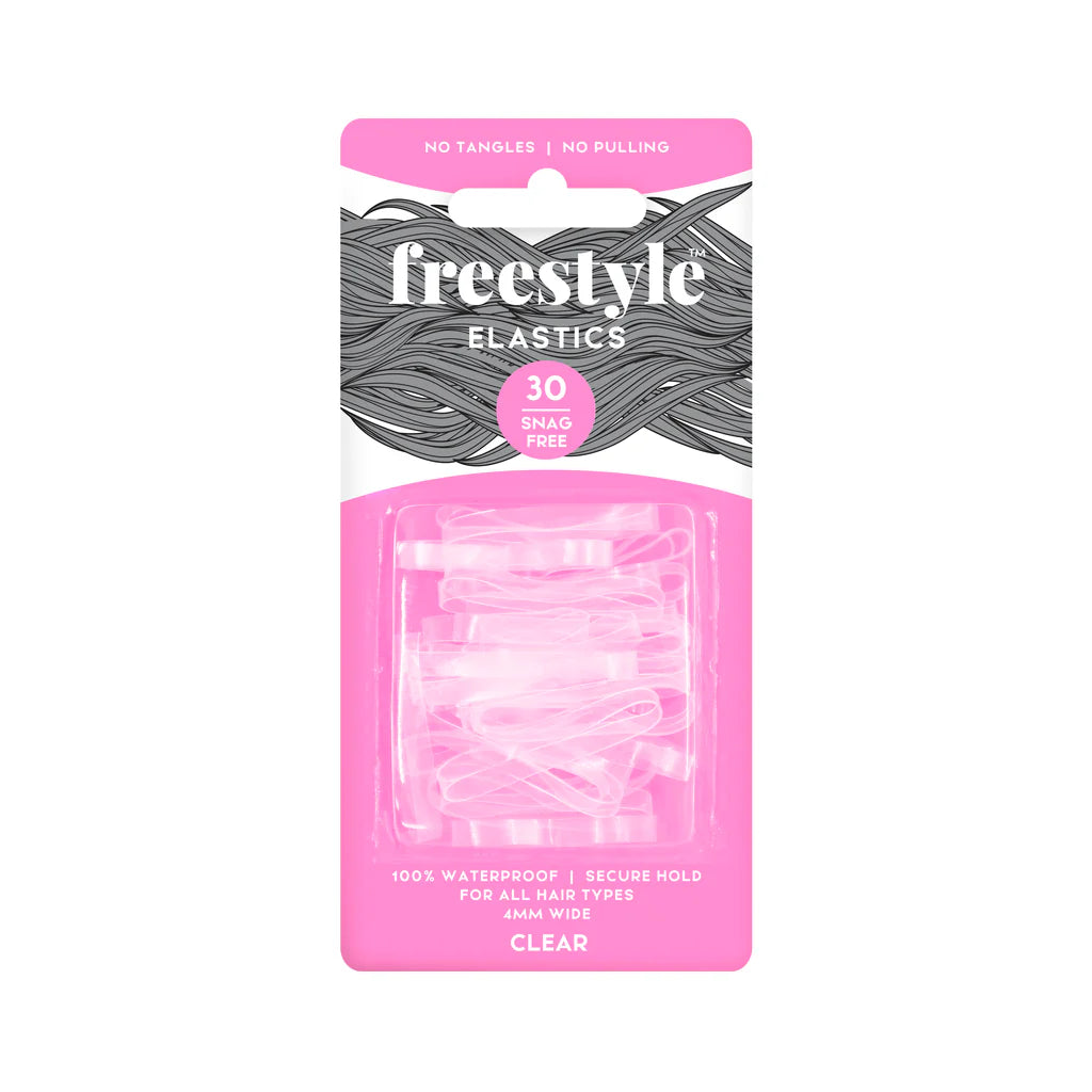 Freestyle Snag Free Hair Elastics 4mm Clear 30pc Hair Clips- Ties - Accessories Freestyle