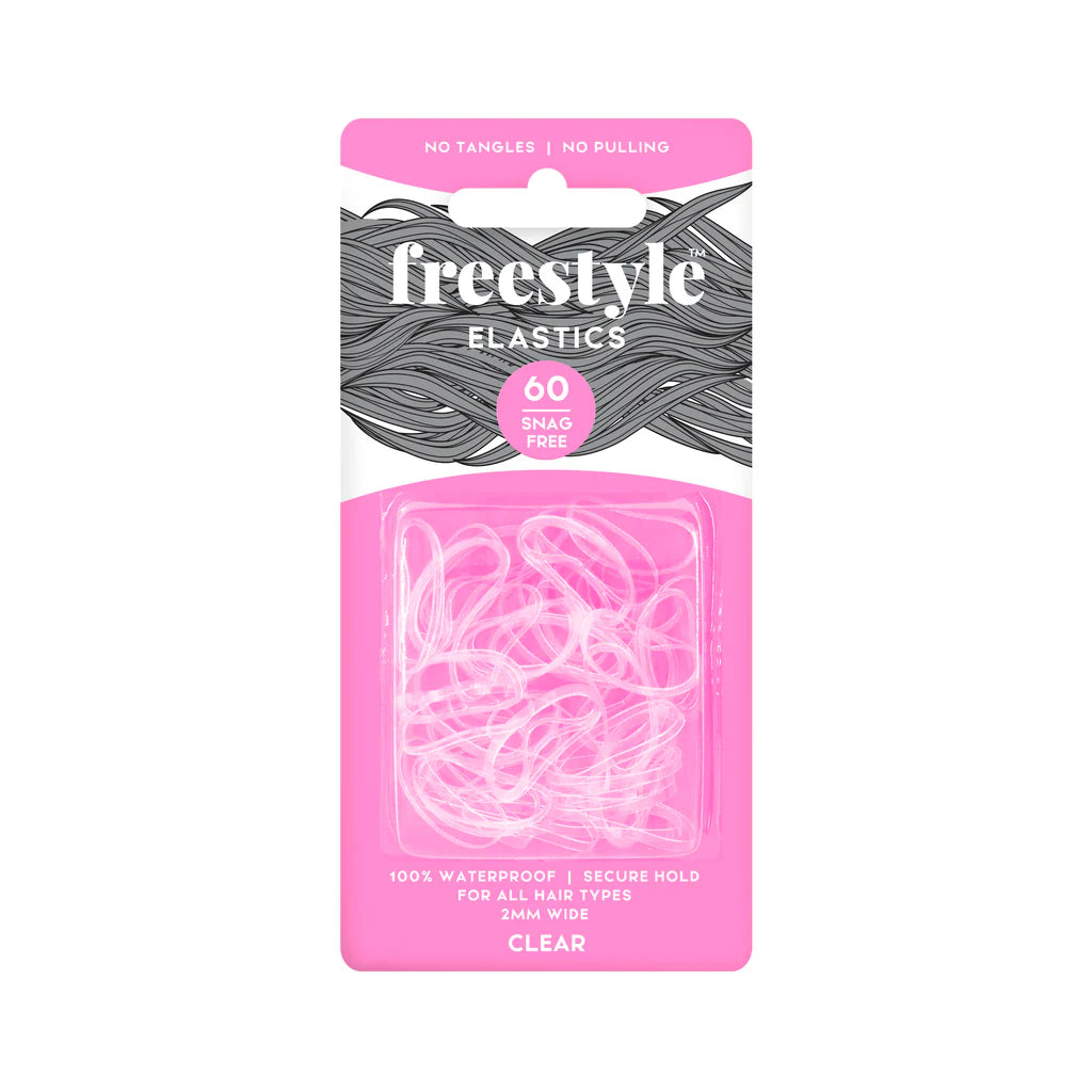 Freestyle Hair Elastics Snag Free 2mm Clear 60pc Hair Clips- Ties - Accessories Freestyle