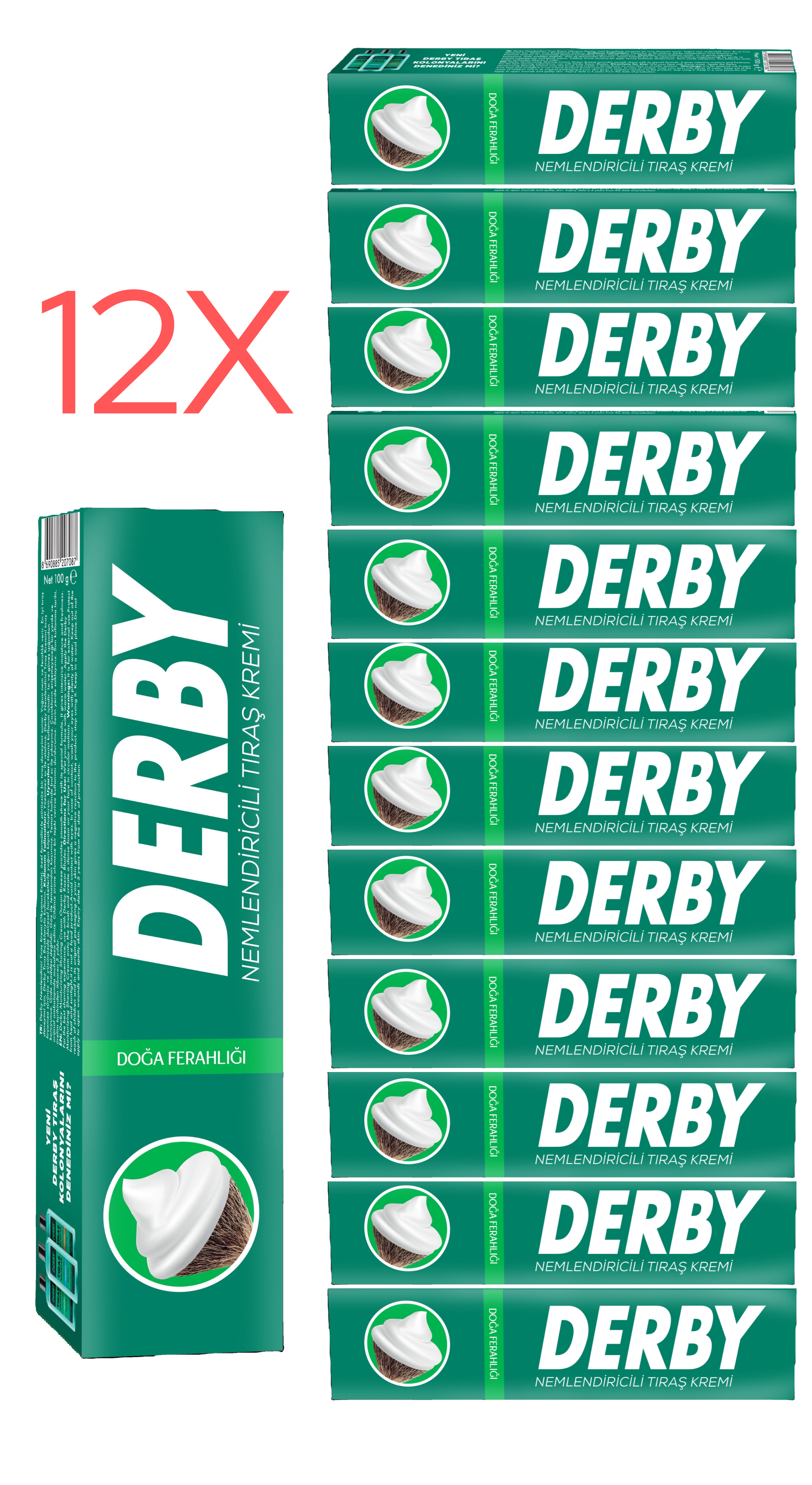 Derby Shaving Cream 12 Pack Bundle - Professional Turkish Shaving Cream Tube 100g - Natural Scent Shaving Products Derby