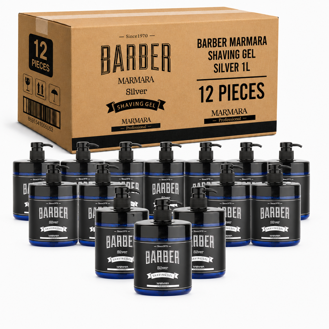 12x Barber Marmara Silver Shaving Gel 1kg Shaving Products Barber Marmara