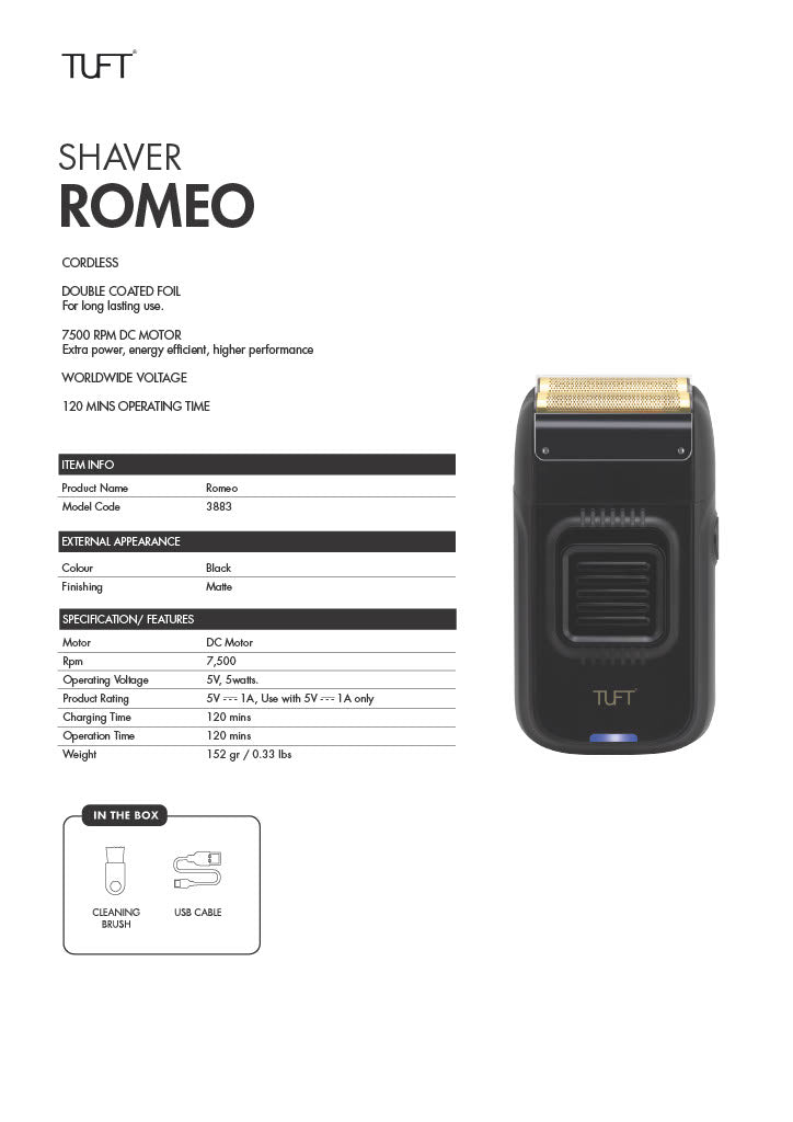 TUFT Romeo Professional Cordless Double Foil Shaver Foil Shaver Tuft