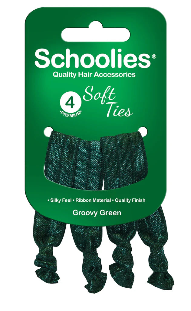 Schoolies SC425 Soft Ties 4pc Groovy Green Hair Clips- Ties - Accessories Schoolies