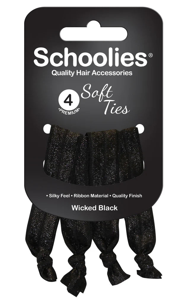Schoolies SC428 Soft Ties 4pc Wicked Black Hair Clips- Ties - Accessories Schoolies