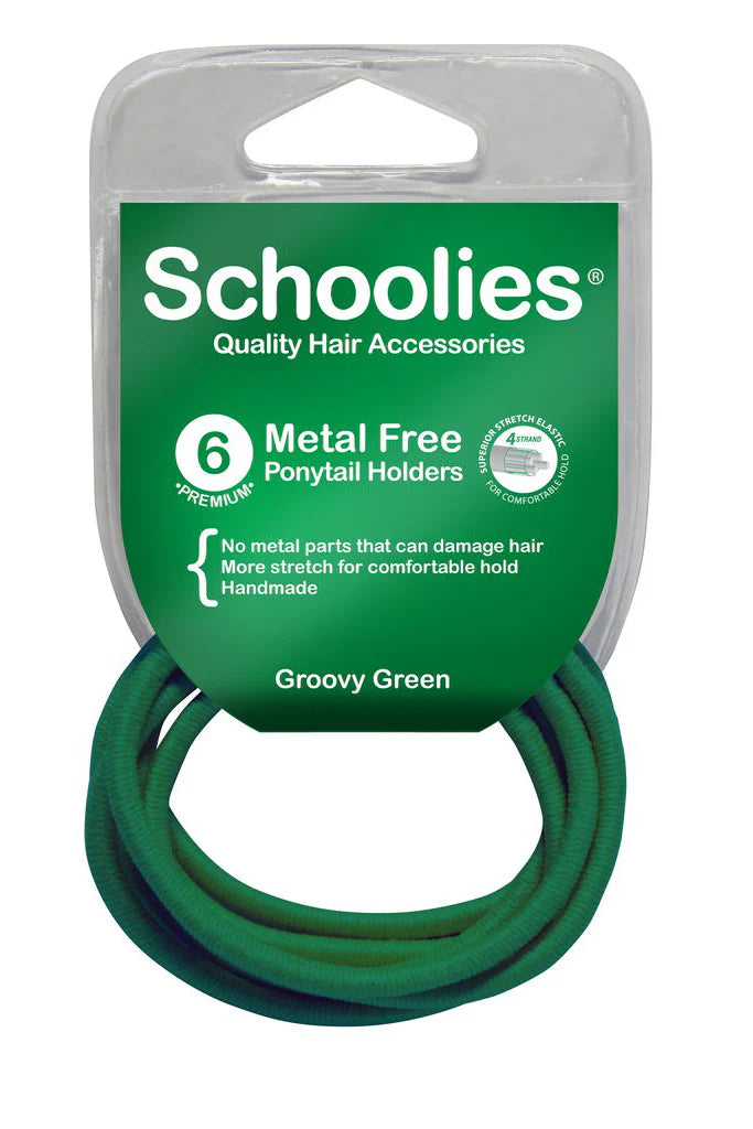 Schoolies SC465 Metal Free Ponytail Holders 6pc Groovy Green Hair Clips- Ties - Accessories Schoolies