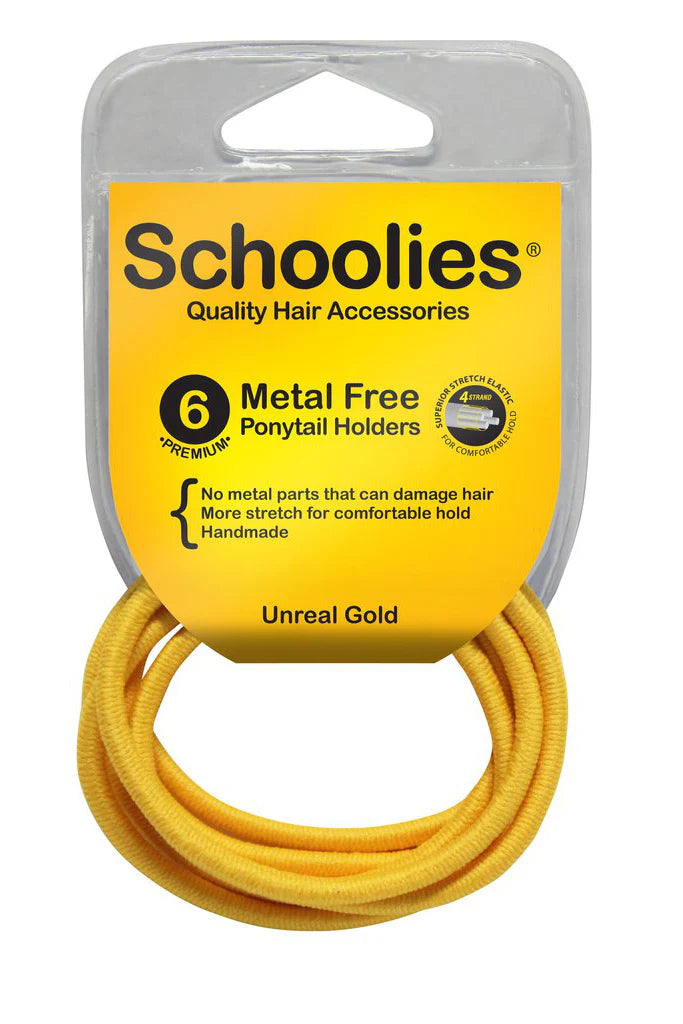 Schoolies SC466 Metal Free Ponytail Holders 6pc Unreal Gold Hair Clips- Ties - Accessories Schoolies