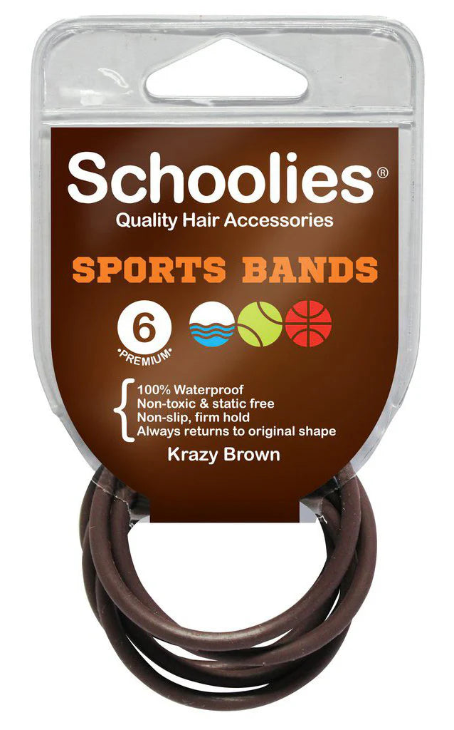 Schoolies SC487 Sports Bands 6pc Krazy Brown Hair Clips- Ties - Accessories Schoolies