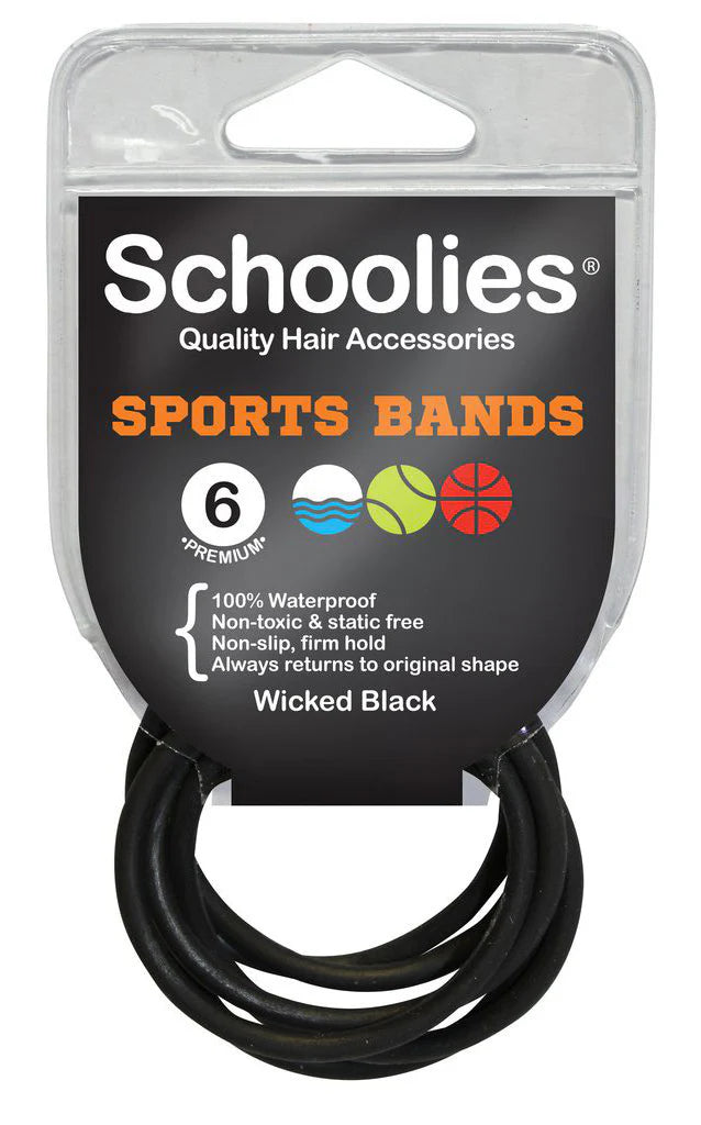 Schoolies SC489 Sports Bands 6pc Wicked Black Hair Clips- Ties - Accessories Schoolies