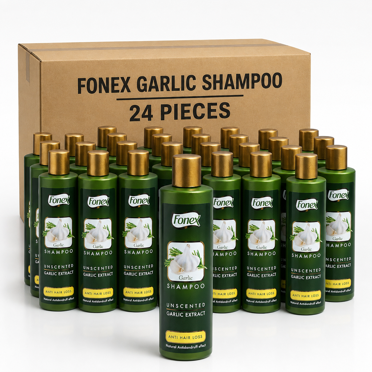 24x Fonex Garlic Anti-Hair Loss & Anti-Dandruff Shampoo 375ml – For Thinning Hair & Scalp Care (Carton Deal)