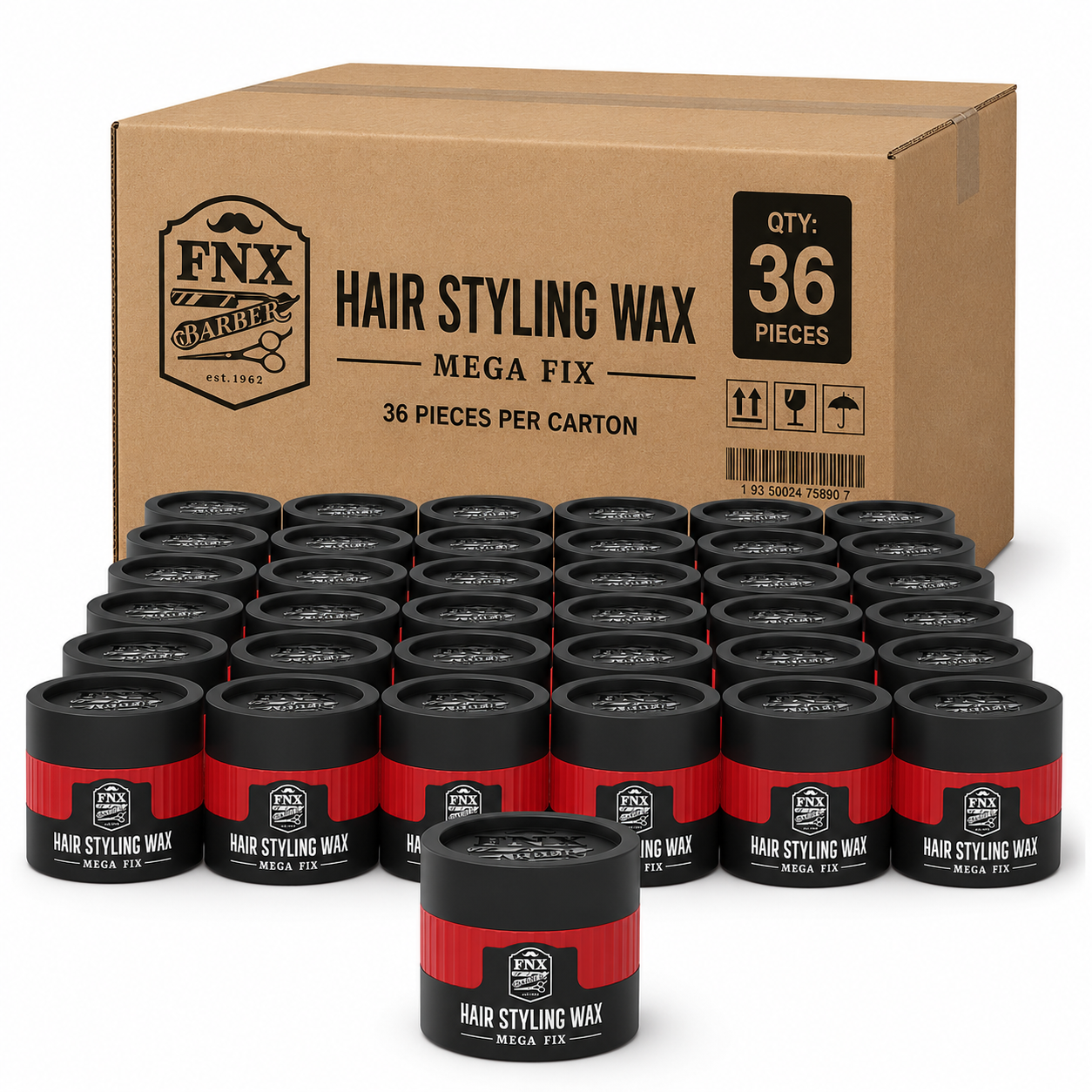 36x Fonex FNX Barber Mega Fix Hair Styling Wax 150ml – Professional Strong Hold Wax (Carton Deal)