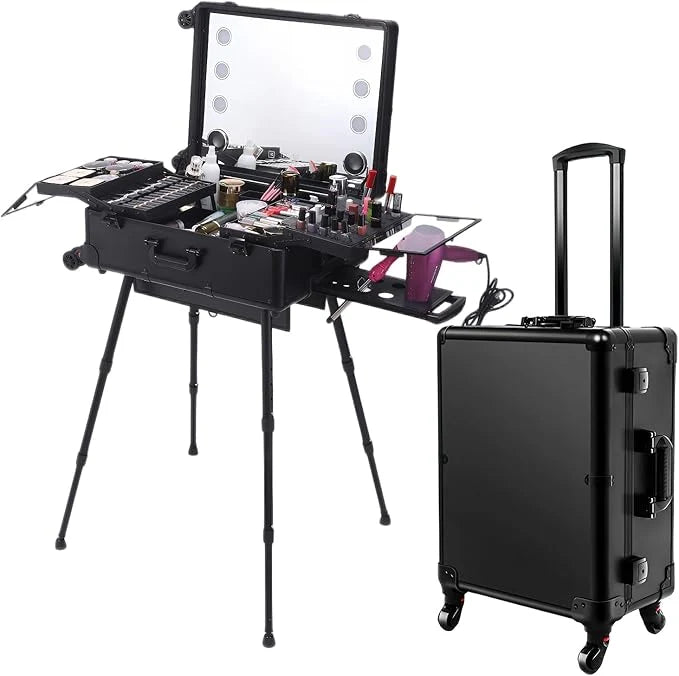 Karma Rolling Makeup and Hairdressing Case with LED Lights and Bluetooth Speaker