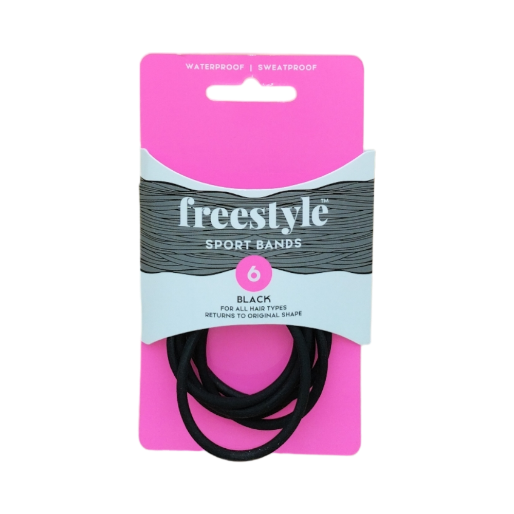 Freestyle Non-Slip Sports Bands Black 6pc Hair Clips- Ties - Accessories Freestyle