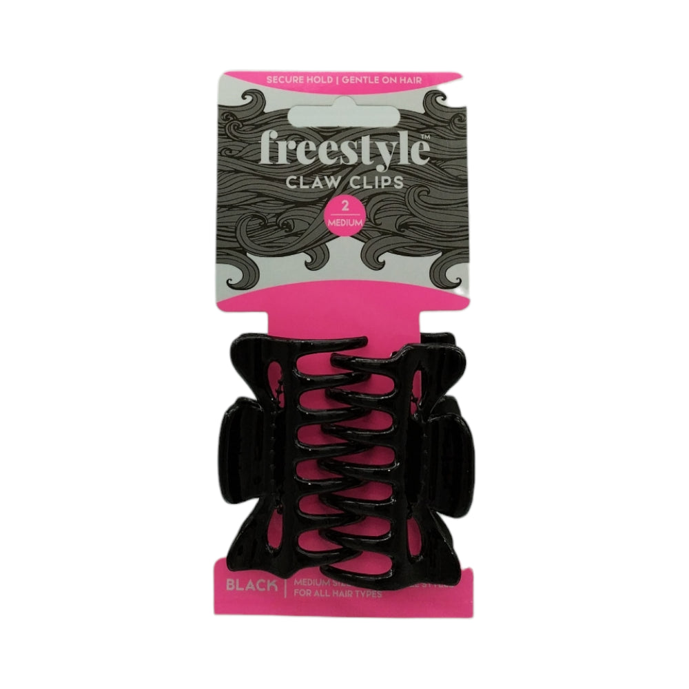 Freestyle Claw Clips Medium Black 2pc Hair Clips- Ties - Accessories Freestyle