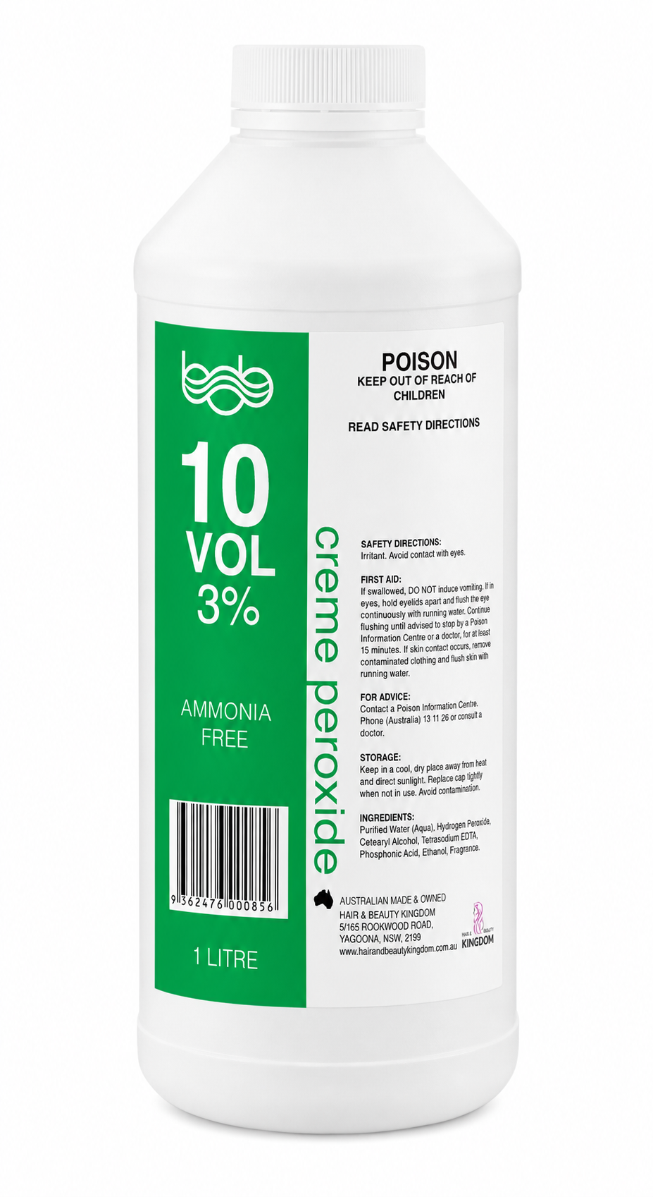 BOB Creme Developer Peroxide 1L - 10 Vol 3% Professional Salon Developer Peroxides - Developers Bob