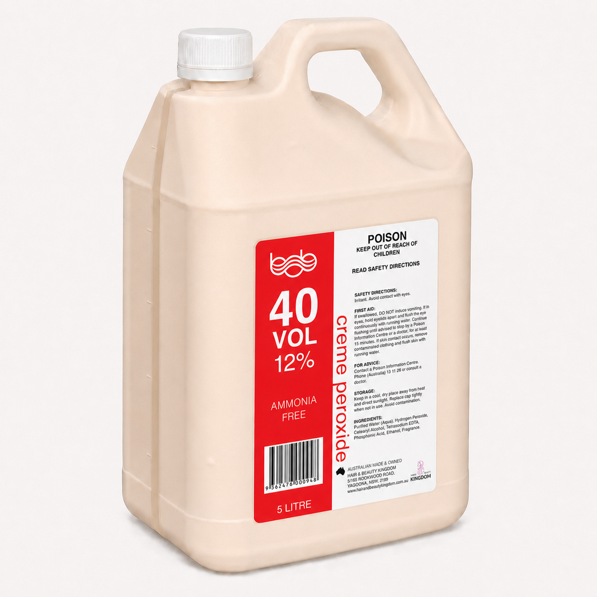 BOB Creme Developer Peroxide 5L - 40 Vol 12% Professional Salon Developer Peroxides - Developers Bob