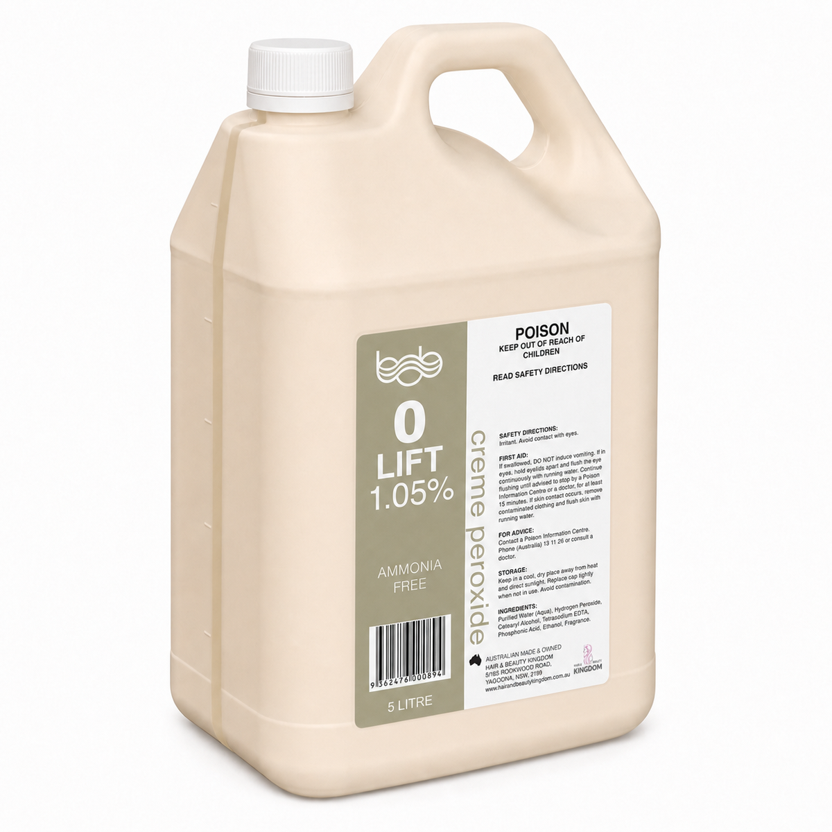 BOB Creme Developer Peroxide 5L - 3.5 Vol 1.05% Professional Salon Developer Peroxides - Developers Bob