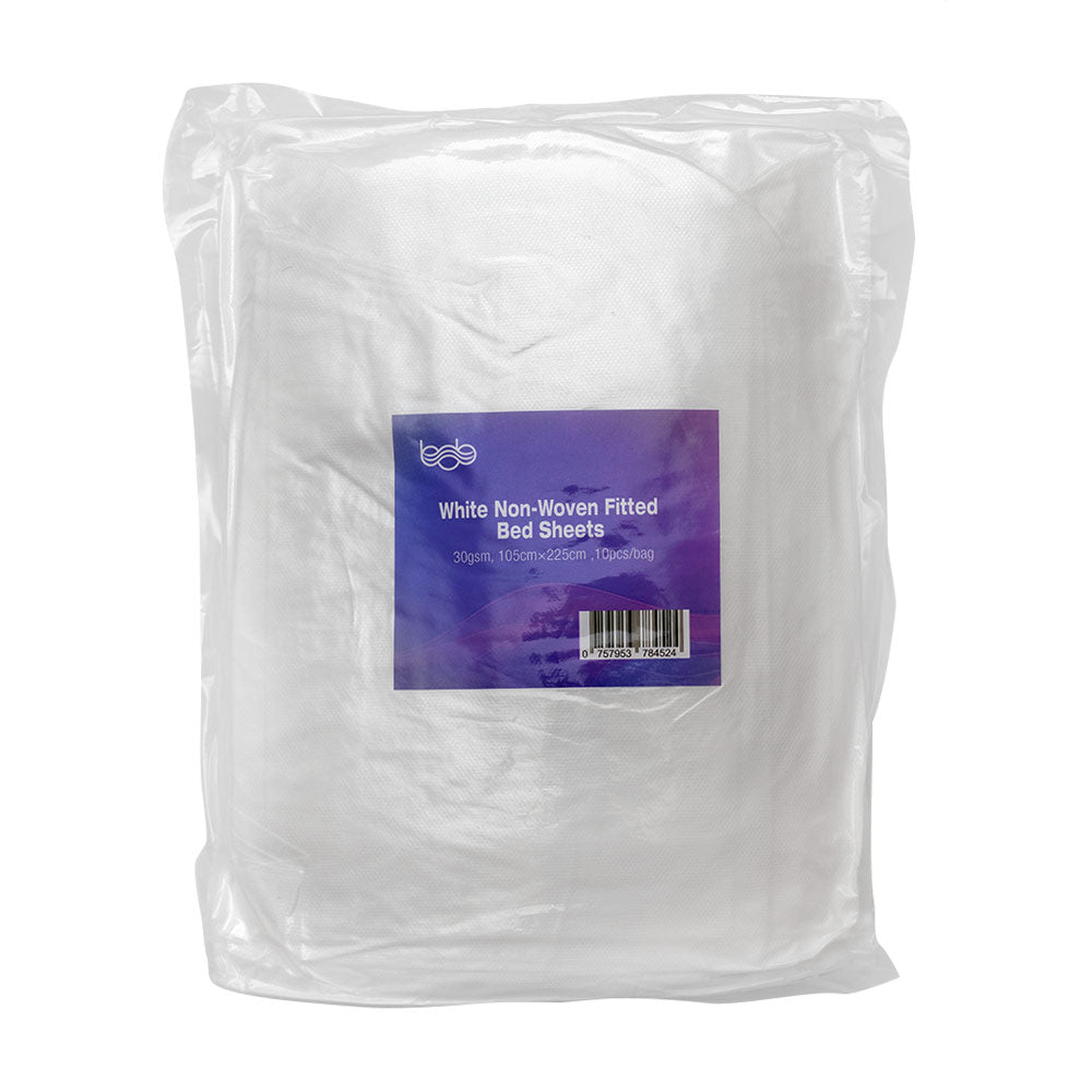 Bob Fitted Bed Sheets Non-Woven White 10pk Salon - Spa Disposables Bob