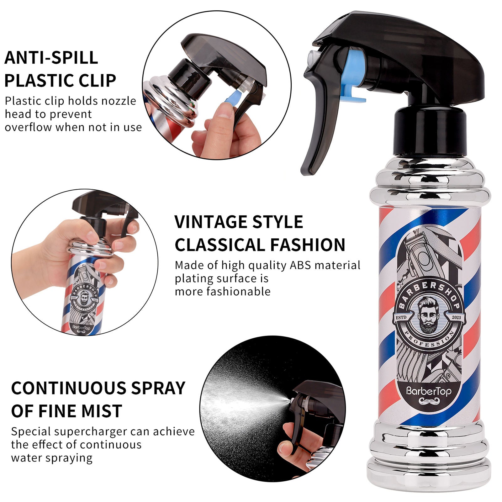 Bob Spray Bottle Red with Barber Pole Design - 180ml Spray Bottles Bob