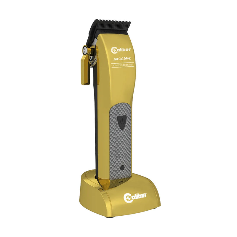 Caliber .50 Cal Mag Cordless Clipper Limited Edition Gold with Charging Dock Side