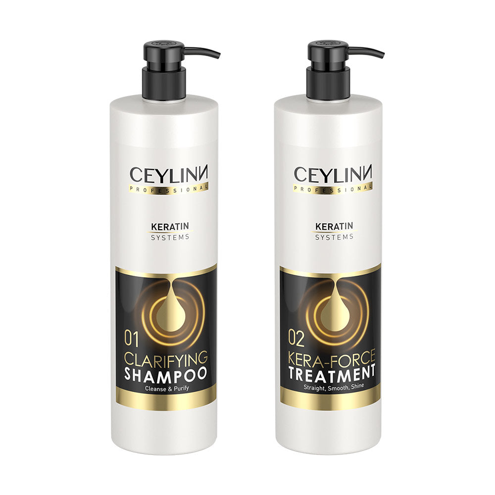 Ceylinn Keratin Straightening Treatment Hair Smoothing Kit 1L (Includes Clarifying Shampoo & Treatment) Keratin Ceylinn