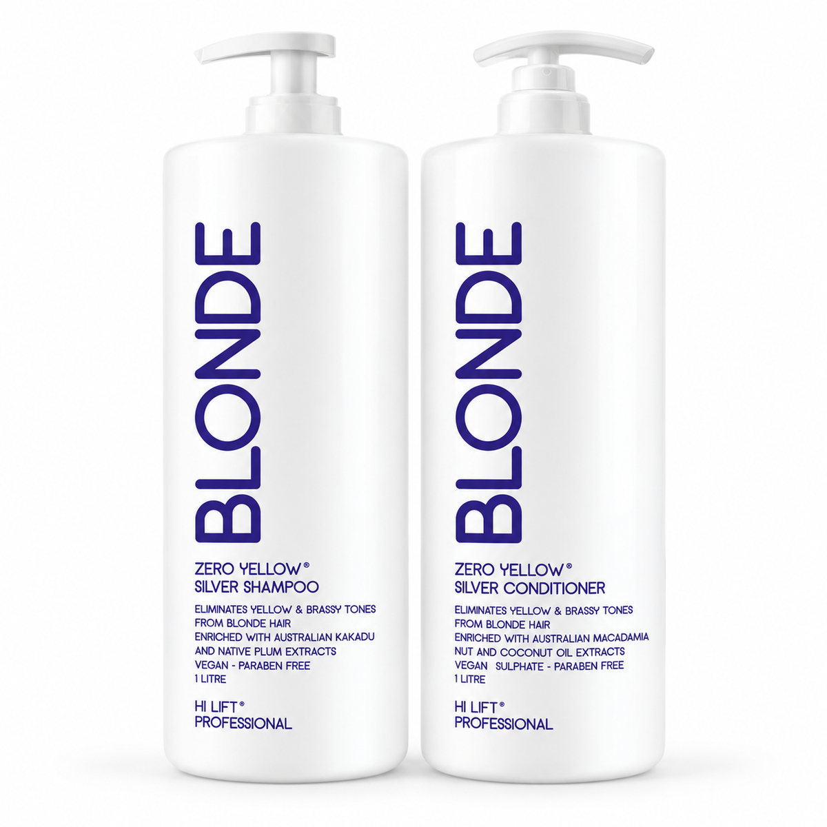 Hi Lift Blonde Zero Yellow Silver Shampoo & Conditioner 1L Duo Pack – Anti-Yellow Toning Care for Blonde & Grey Hair