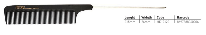 Hydra Tarko HD-2122 Fine Tooth Carbon Anti-Static Professional Metal Tail Comb