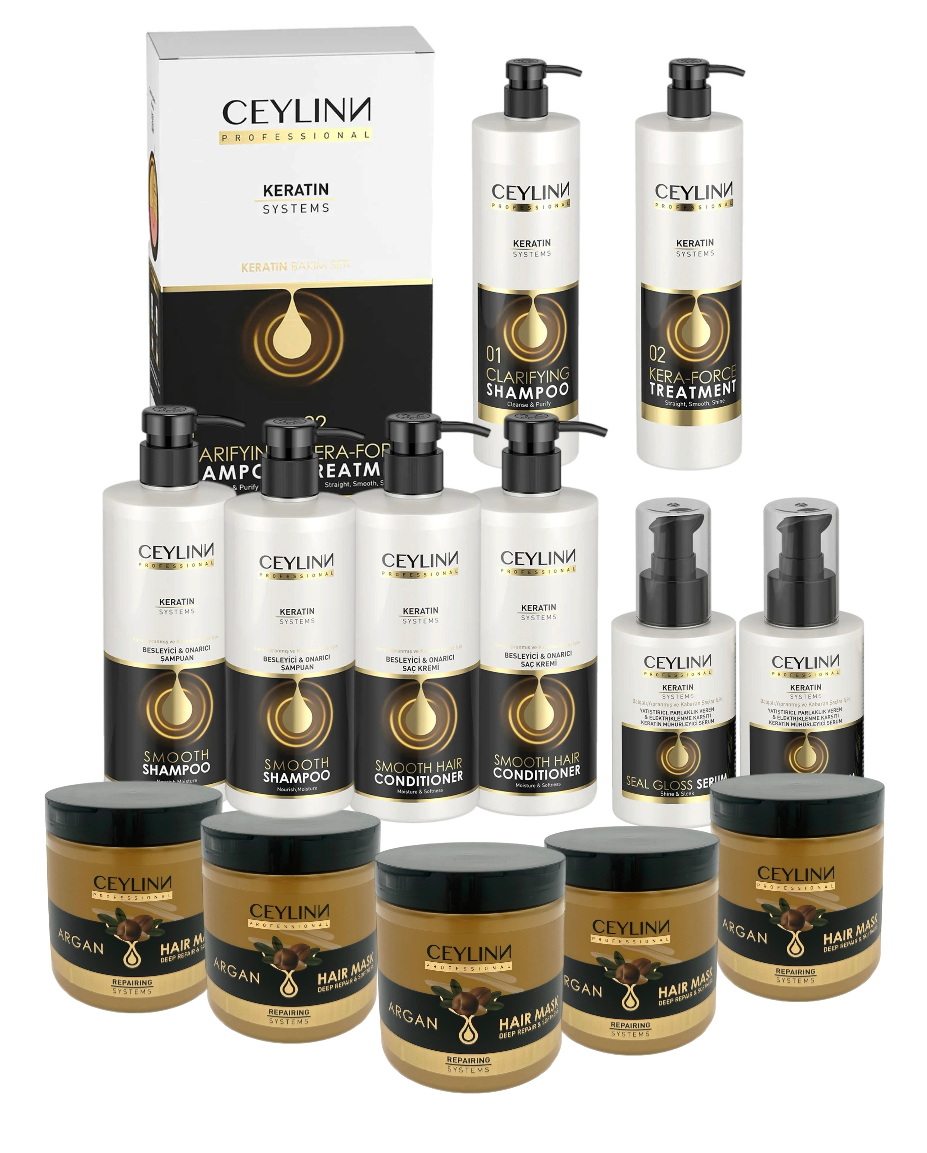 Ceylinn Keratin Straightening Treatment Kit 1L #2 (Includes Shampoo, Conditioner, Serum & Mask) Keratin Ceylinn
