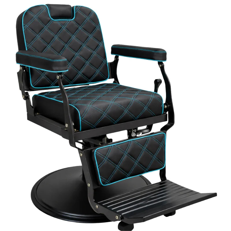 Karma Paddington Barber Chair Black with Turquoise Blue Stitching 04100101BP Barber Chair Karma