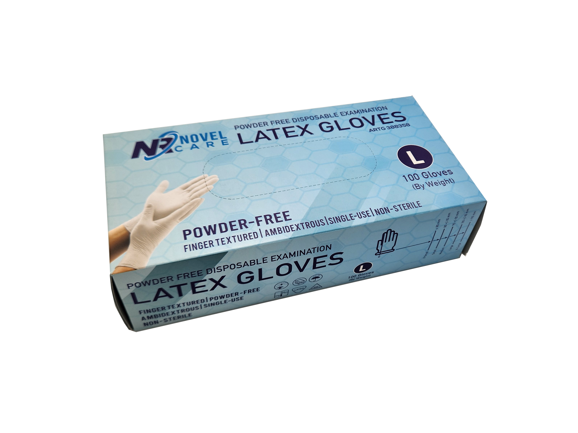 Novel Care Latex Gloves Powder Free Large 100pk Gloves Novel Care