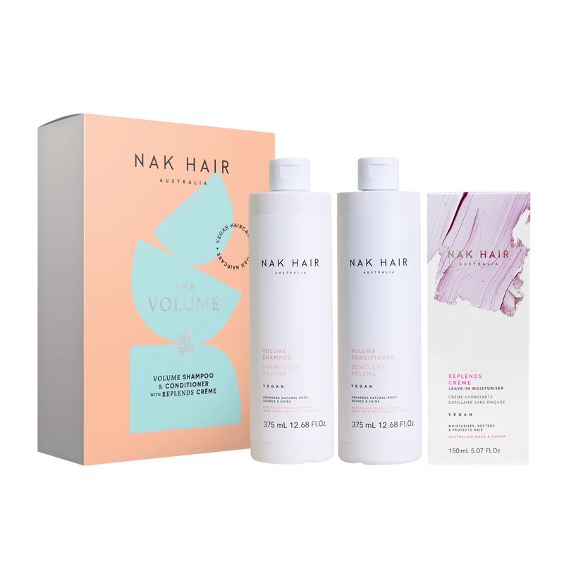 Nak Volume 350ml Trio Gift Pack with Replends Creme Leave-In Moisturiser 150ml Gift Packs NAK