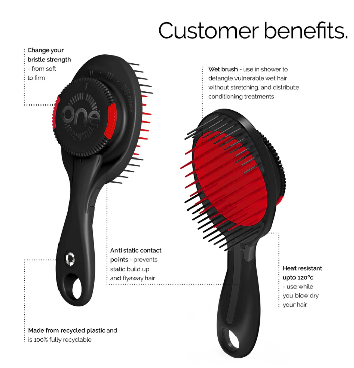 ONE PRO Hair Brush Adjustable Bristle Strength Grey - Pink Metallic Edition Hair Brush ONE
