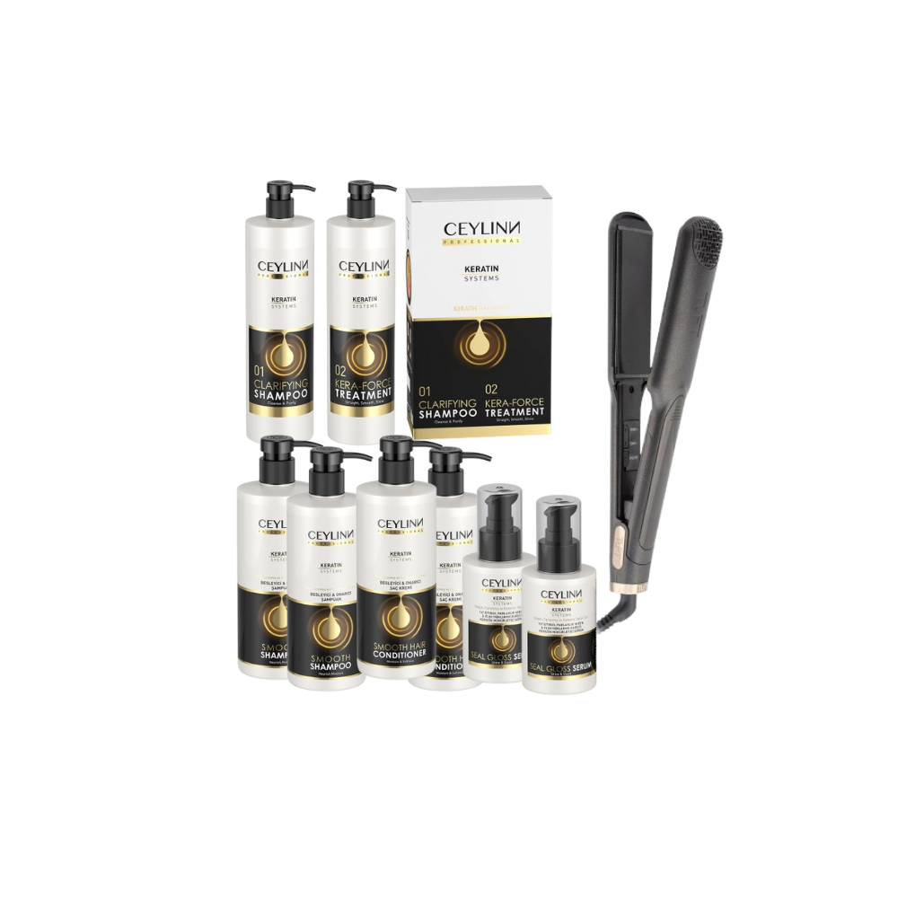 Ceylinn Keratin Straightening Treatment Kit 1L #1 (Includes Tuft Granite 2 Inch Straightener, Shampoo, Conditioner & Serum) Keratin Ceylinn