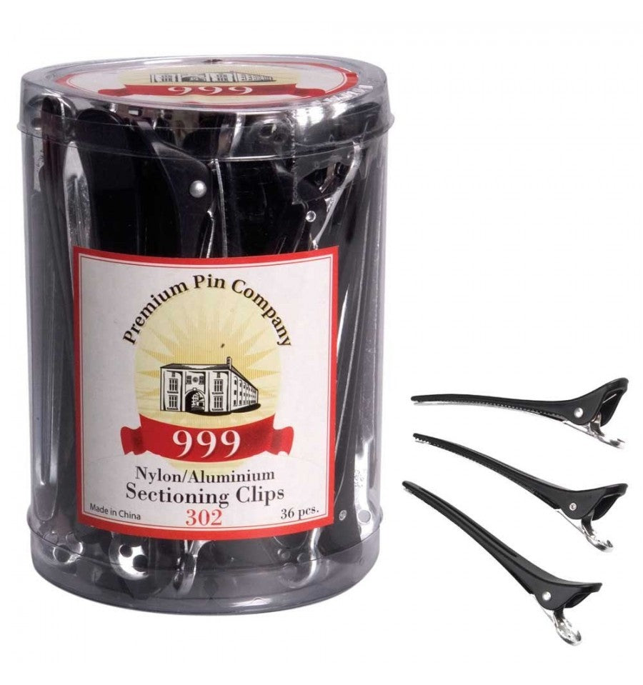 Premium Pin Company 999 Regular Nylon/Aluminium Sectioning Clips 36pc - Black Hair Clips- Ties - Accessories 999