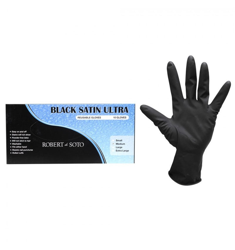 Robert de Soto Black Satin Ultra Reusable Gloves - Medium, 10pk