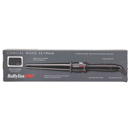 BaBylissPRO 32mm - 19mm Conical Curling Iron Black Curling BaBylissPRO