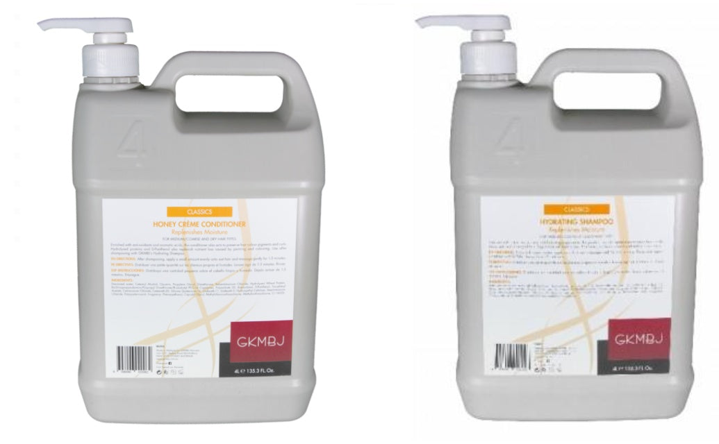 GKMBJ Hydrating Shampoo & Honey Creme Conditioner 4L Duo with Pumps. Shampoo/Conditioner Hair And Beauty Kingdom