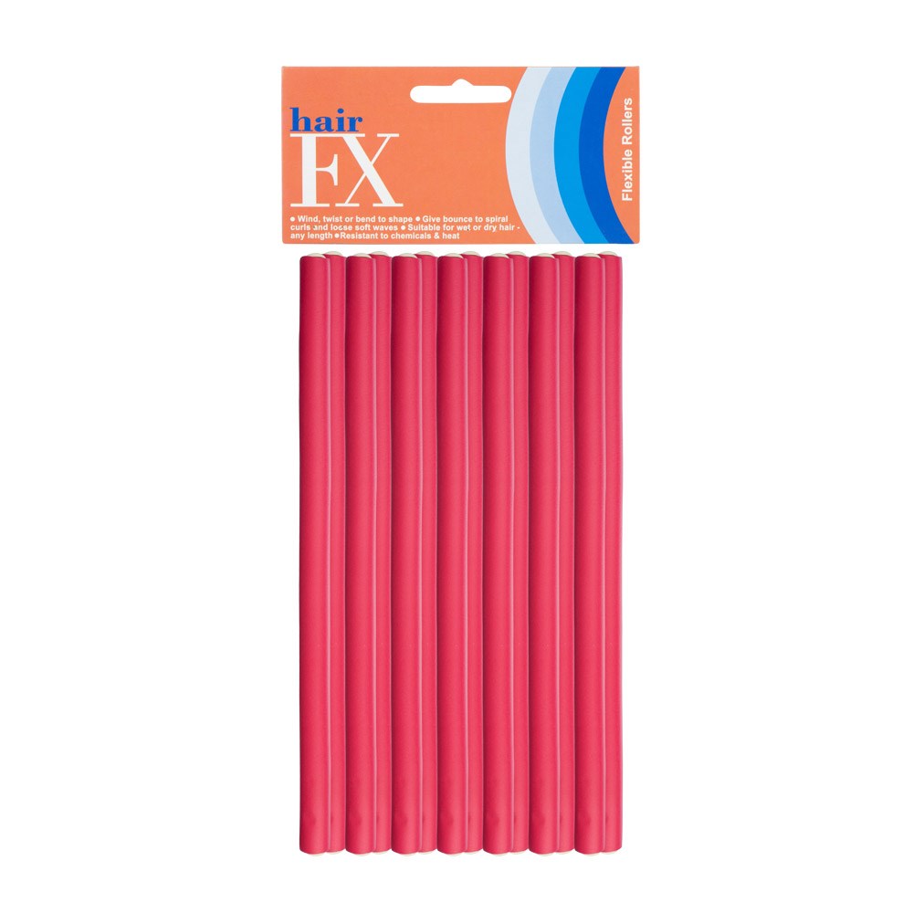 Hair FX Long Flexible Rollers 12pc 12mm x 24cm Red Rollers Hair FX