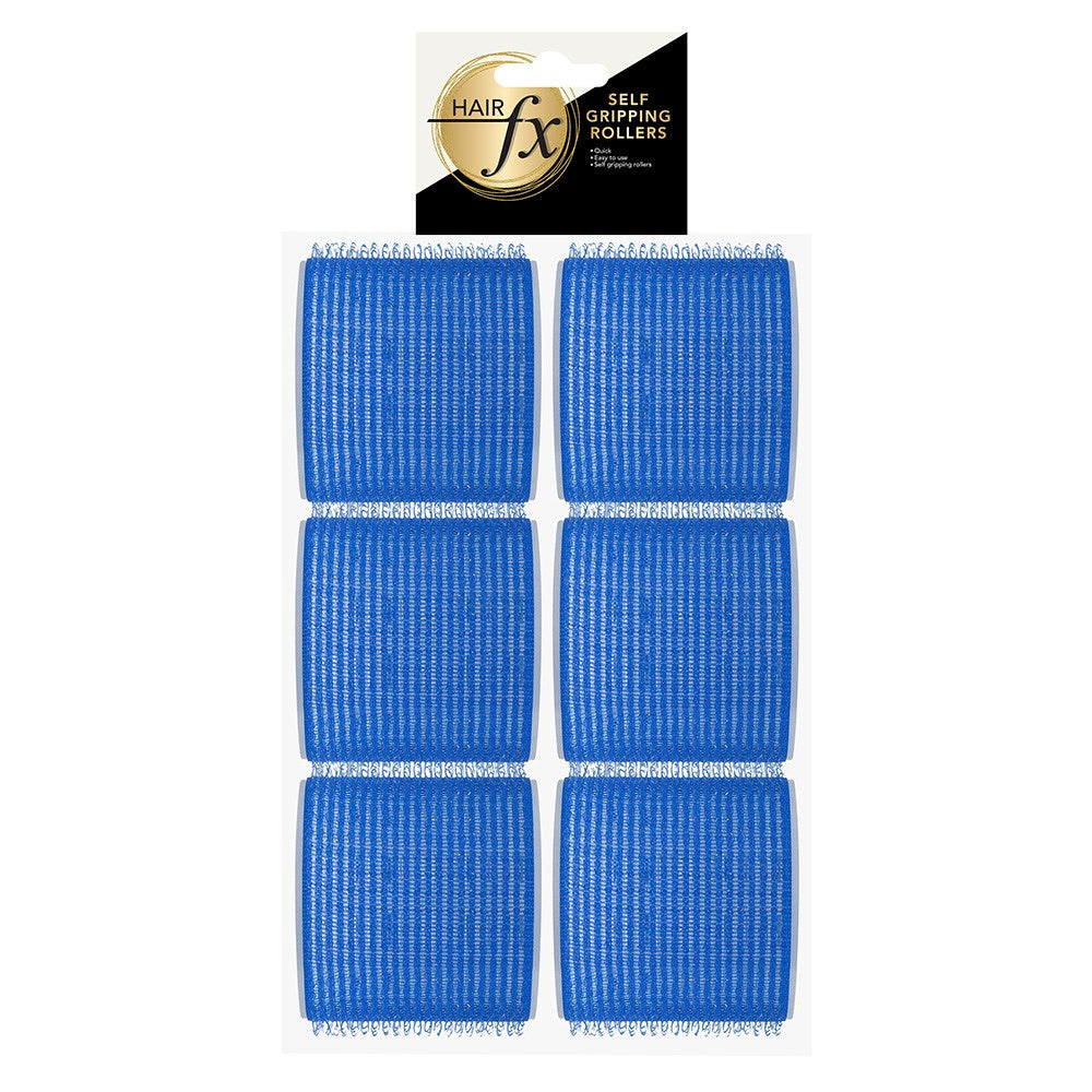 Hair FX Magic Grip Velcro Self Gripping Rollers 6pc 76mm Blue Rollers Hair FX