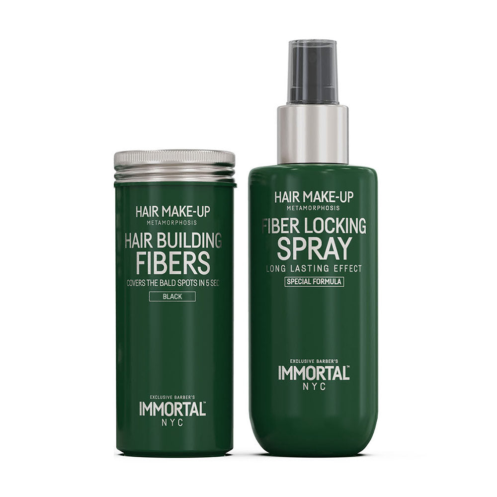 Immortal NYC Hair Building Fibers 20gr & Fibers Locking Spray 150ml 2 In 1 Set - Black Hair Loss Concealers / Hair Fibers Immortal