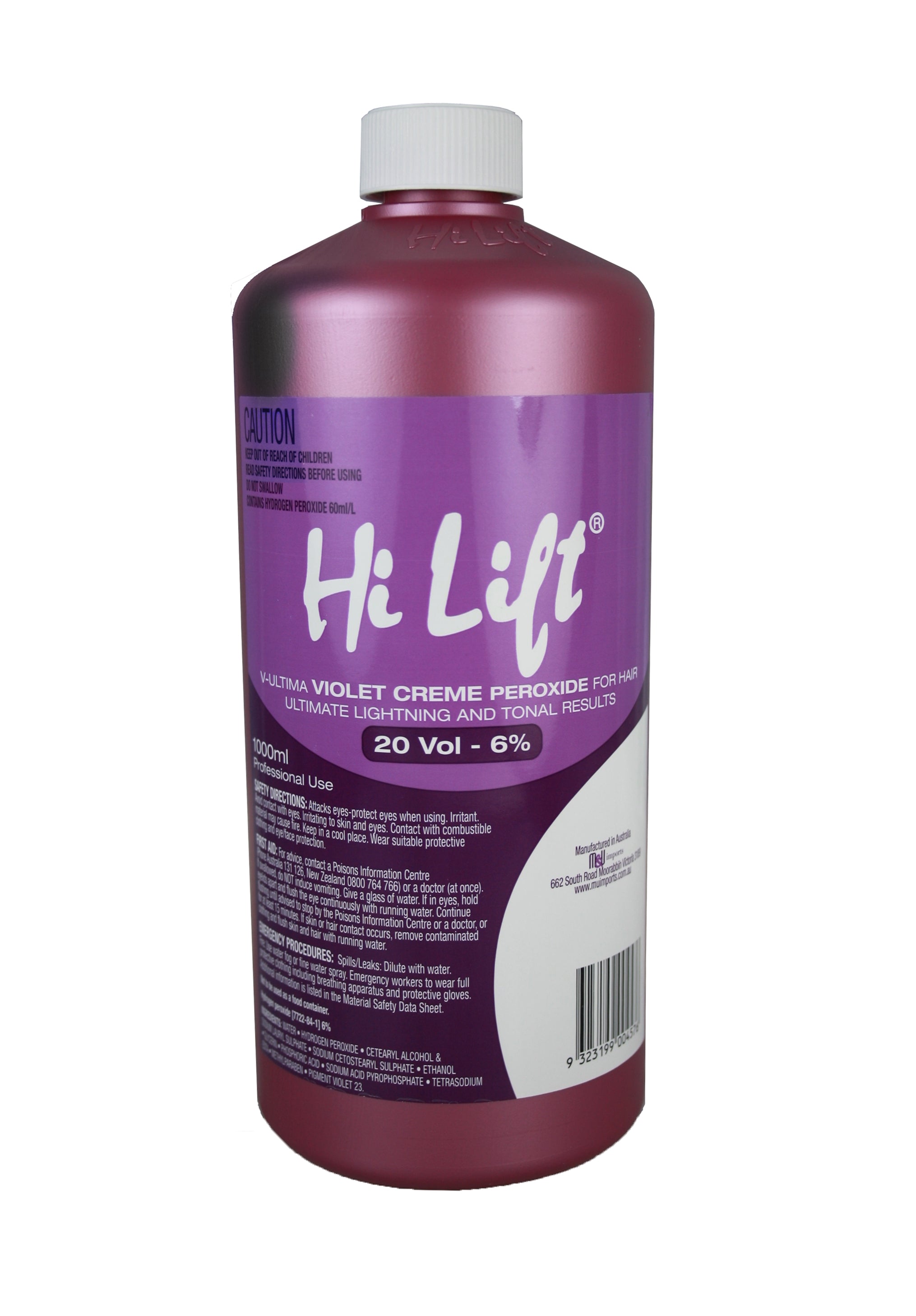 Hi Lift Violet Peroxide 20 Vol - 6% 1L Peroxides - Developers Hi Lift