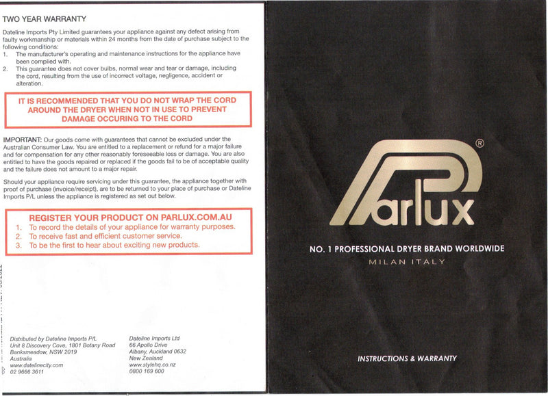 Parlux 3200 Compact Ionic and Ceramic Hair Dryer 1900W Black Hair Dryer Parlux