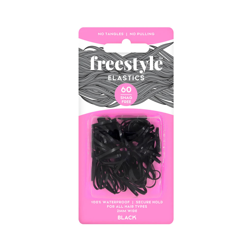 Freestyle Hair Elastics Snag Free 2mm Small Black 60pc Hair Clips- Ties - Accessories Freestyle