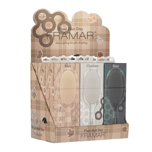 Framar Plaid Hair Day Detangle Brush Display 9PC Hair Brush Framar