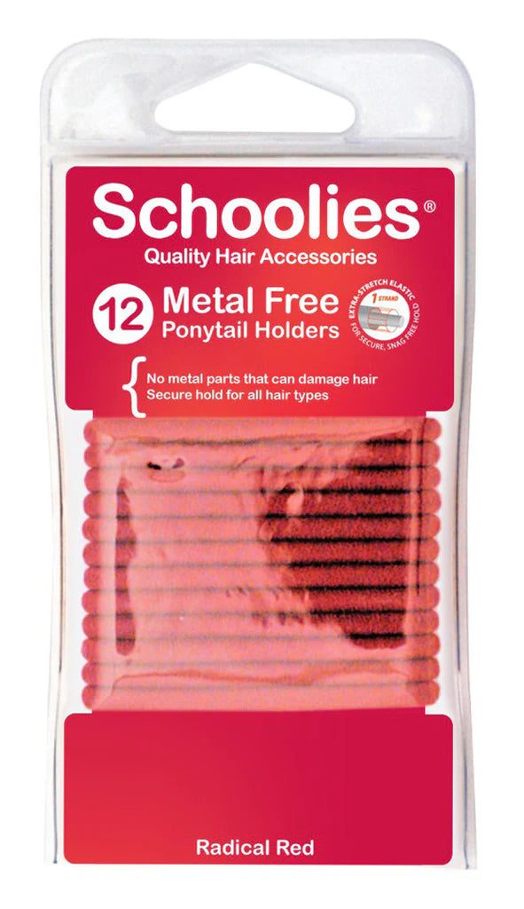 Schoolies SC300 Metal Free Ponytail Holders 12pc Radical Red