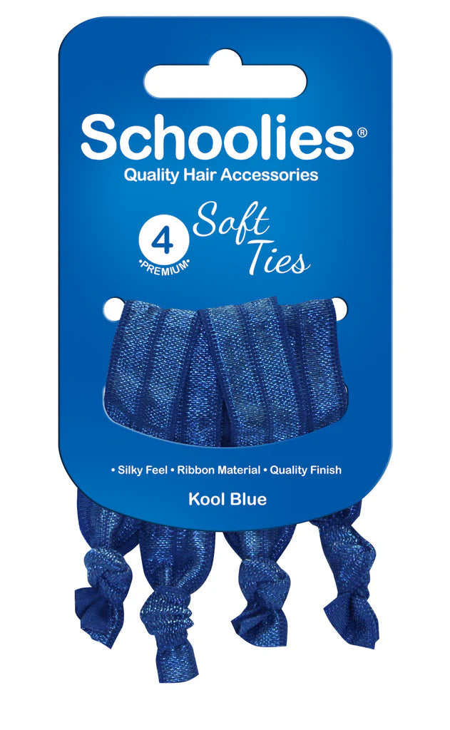 Schoolies SC422 Soft Ties 4pc Kool Blue Hair Clips- Ties - Accessories Schoolies