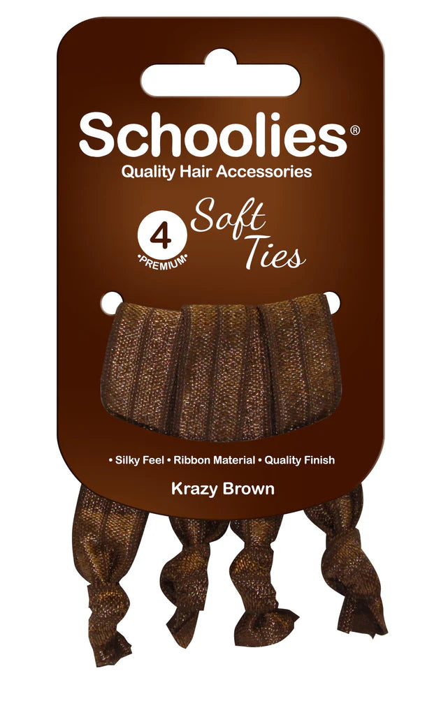 Schoolies SC427 Soft Ties 4pc Krazy Brown Hair Clips- Ties - Accessories Schoolies