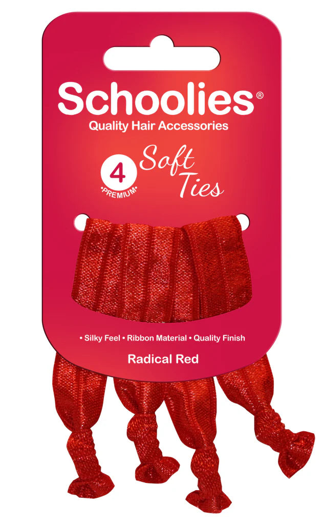 Schoolies SC430 Soft Ties 4pc Radical Red Hair Clips- Ties - Accessories Schoolies