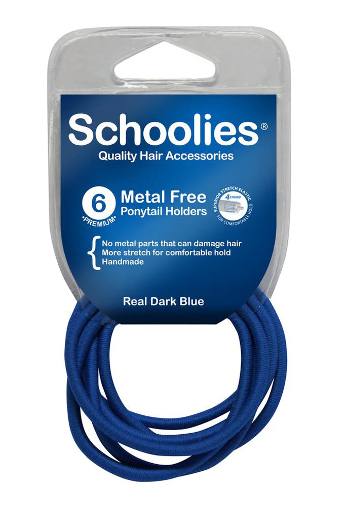 Schoolies SC461 Metal Free Ponytail Holders 6pc Real Dark Blue Hair Clips- Ties - Accessories Schoolies