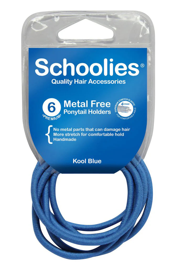 Schoolies SC462 Metal Free Ponytail Holders 6pc Kool Blue Hair Clips- Ties - Accessories Schoolies
